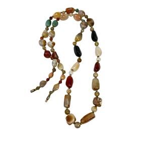 Vintage Beaded Necklace Polished Smooth Natural Stones Beggar 1960s Barrel Clasp